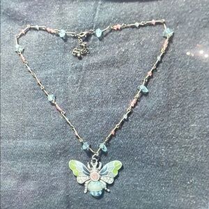 Elegant Blue and Green Butterfly Necklace